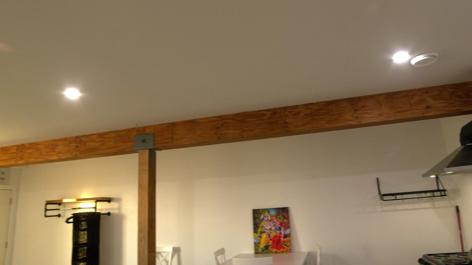 The living room's beam and window